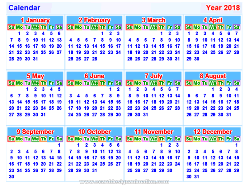 calendar 2018