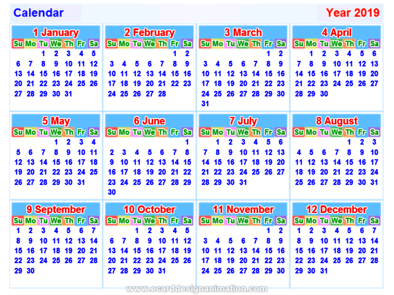 calendar 2019
