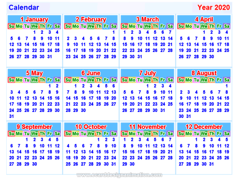 calendar 2020