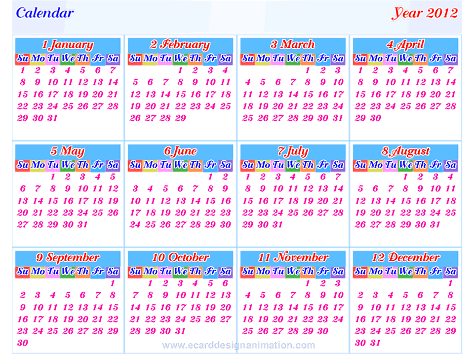 calendar 2012