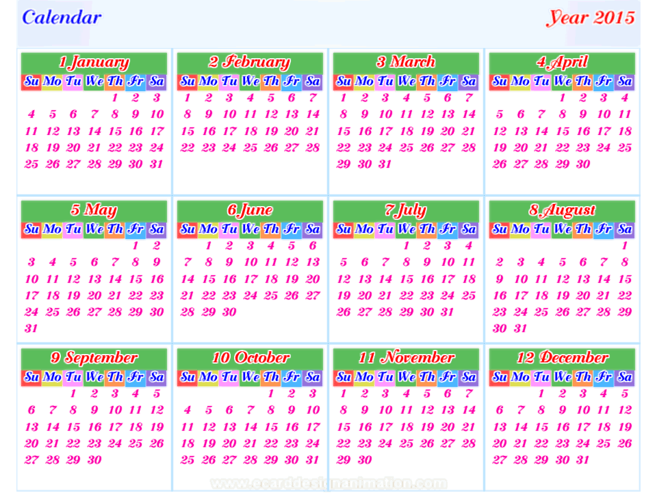 calendar 2015 horizontal