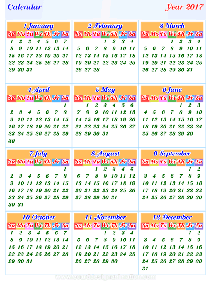 calendar 2017 vertical