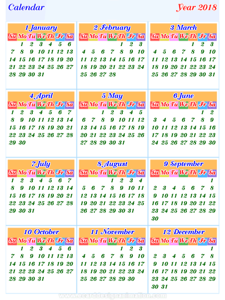 calendar 2018 vertical
