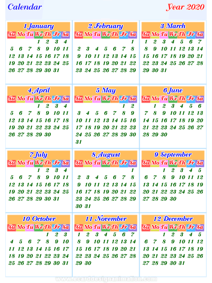 calendar 2020 vertical