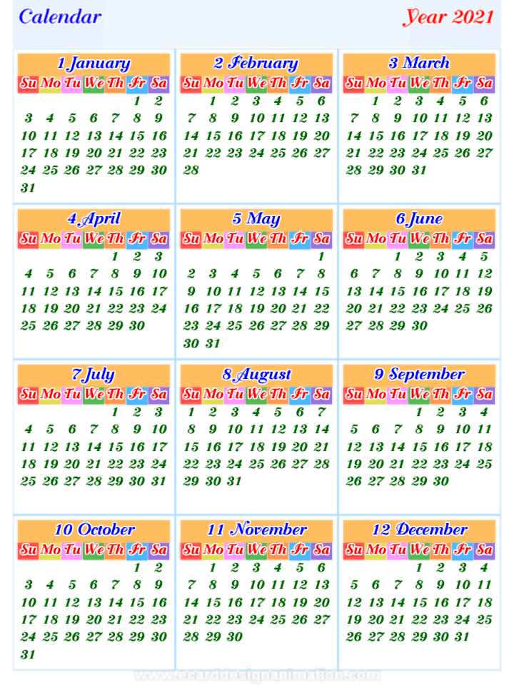calendar 2021 vertical