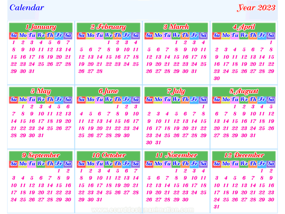 calendar 2023 horizontal