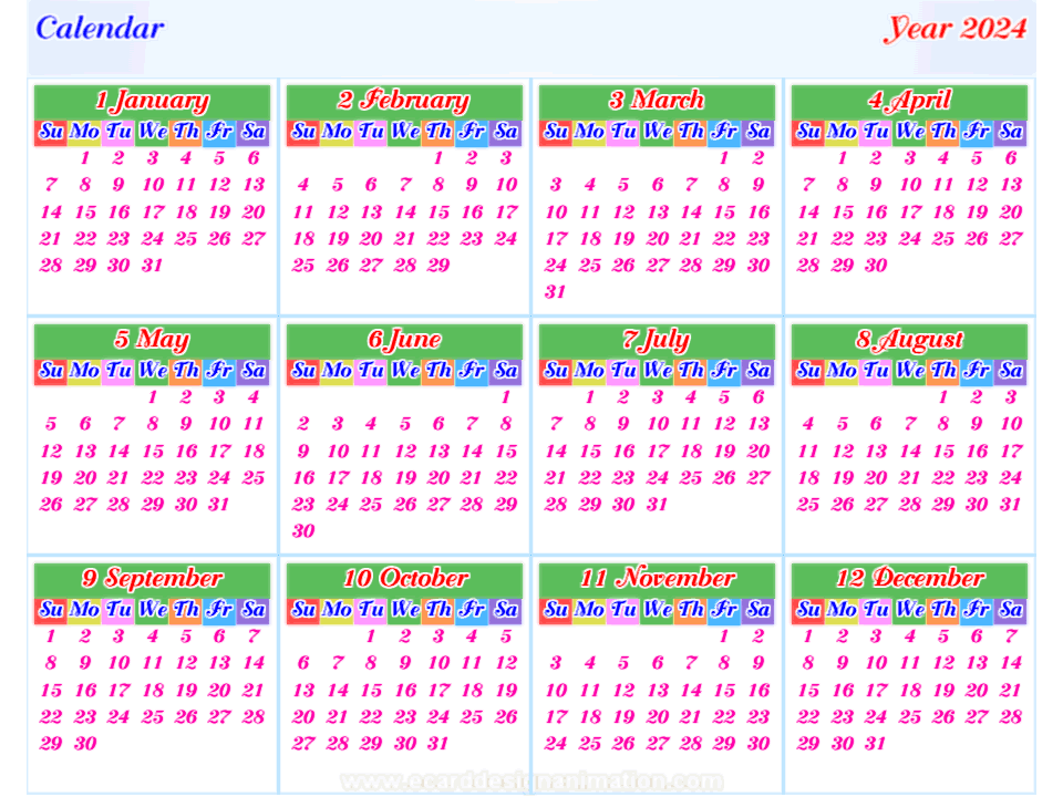 calendar 2024 horizontal
