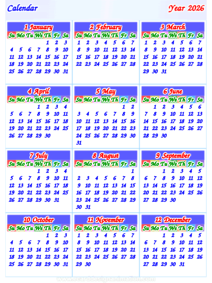 calendar 2026 vertical