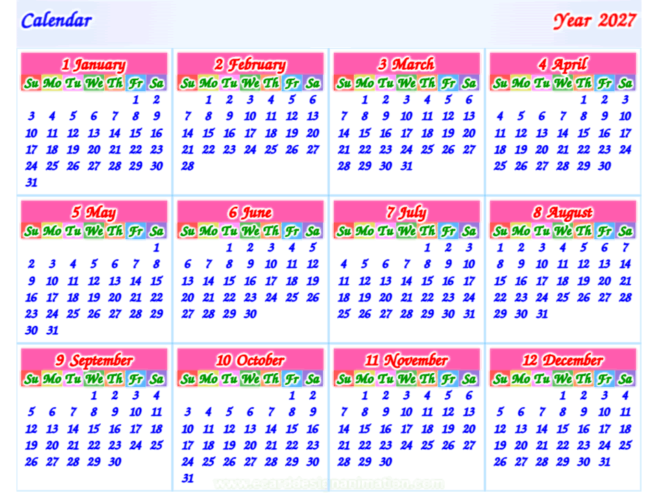 calendar 2027 horizontal