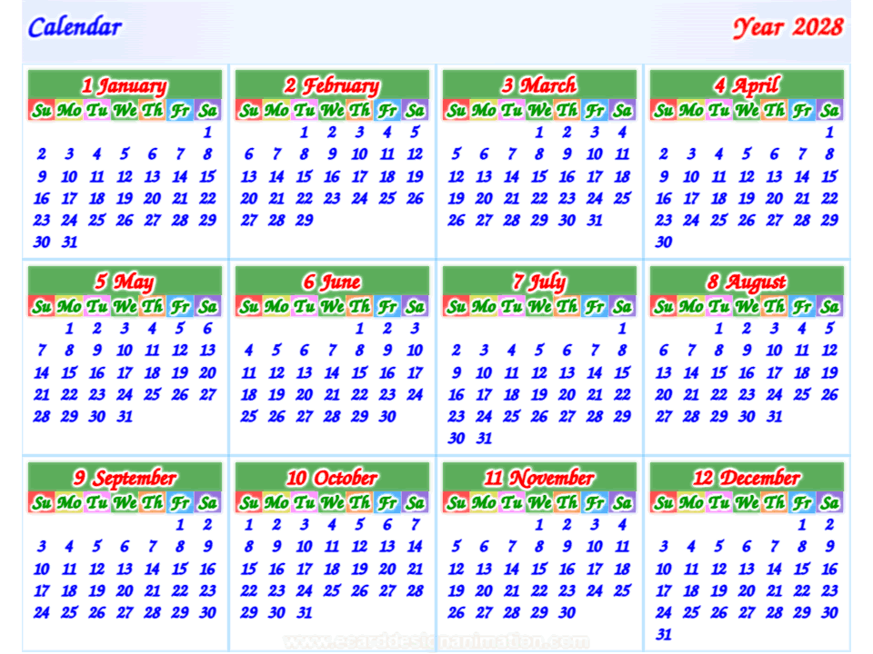 calendar 2028