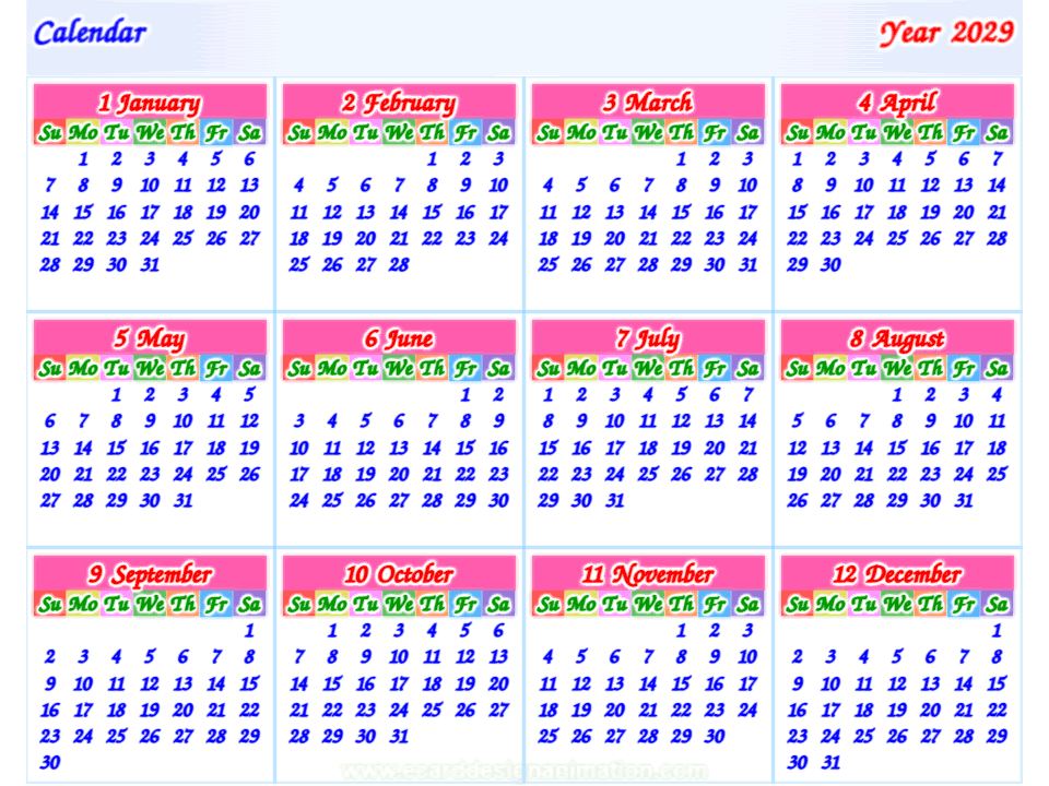 calendar 2029